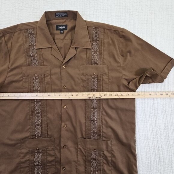 Omega Cubavera Shirt Mens XL Button Down Brown Embroidered 4 Pocket Italy EUC LN - Picture 8 of 14